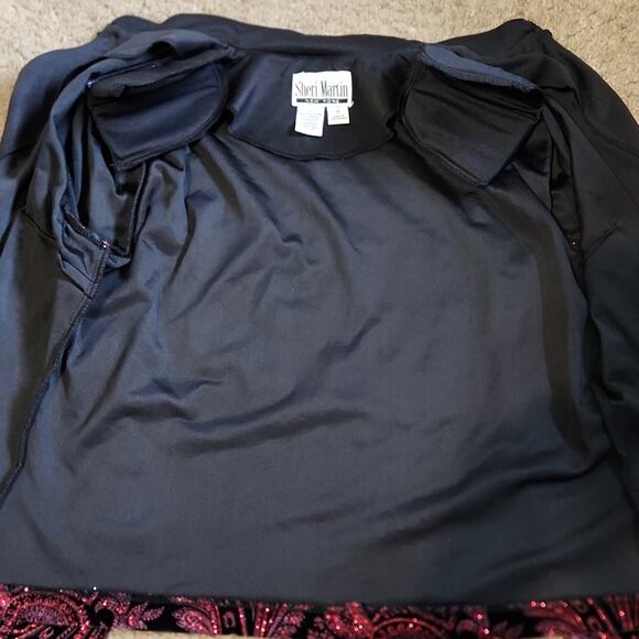 Vintage Sheri Martin Women's Black Velvet Red Sequin Jacket Overcoat SM Romantic - Picture 7 of 10